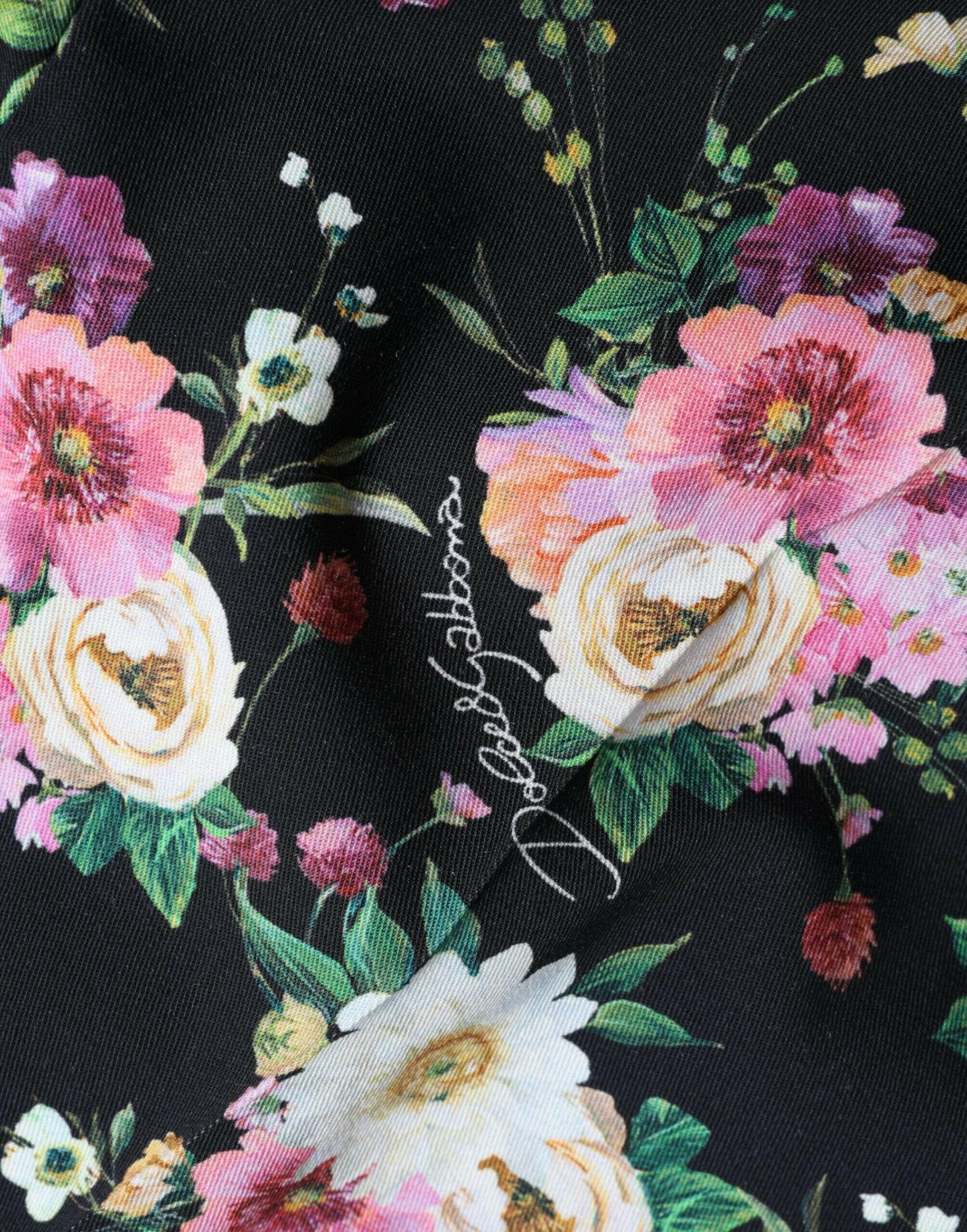 Dolce &amp; Gabbana – Schwarze Wollhose mit Blumenmuster und hoher Taille und weitem Bein