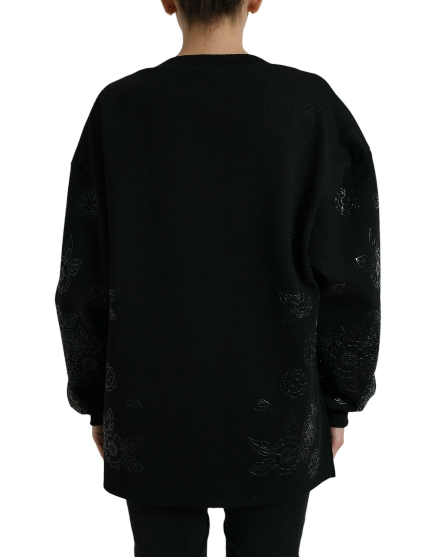 Dolce &amp; Gabbana – Schwarzer Pullover mit floraler Logo-Applikation