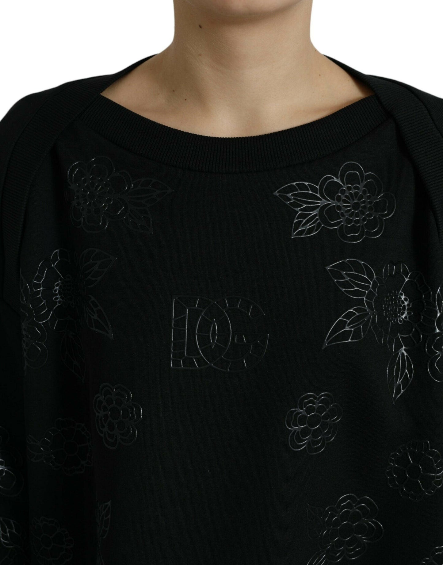 Dolce &amp; Gabbana – Schwarzer Pullover mit floraler Logo-Applikation