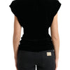 Dolce & Gabbana Black Velvet Fitted Padded Shoulder Blouse Top
