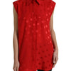Dolce & Gabbana Red Polka Dot Sleeveless Collared Blouse Top
