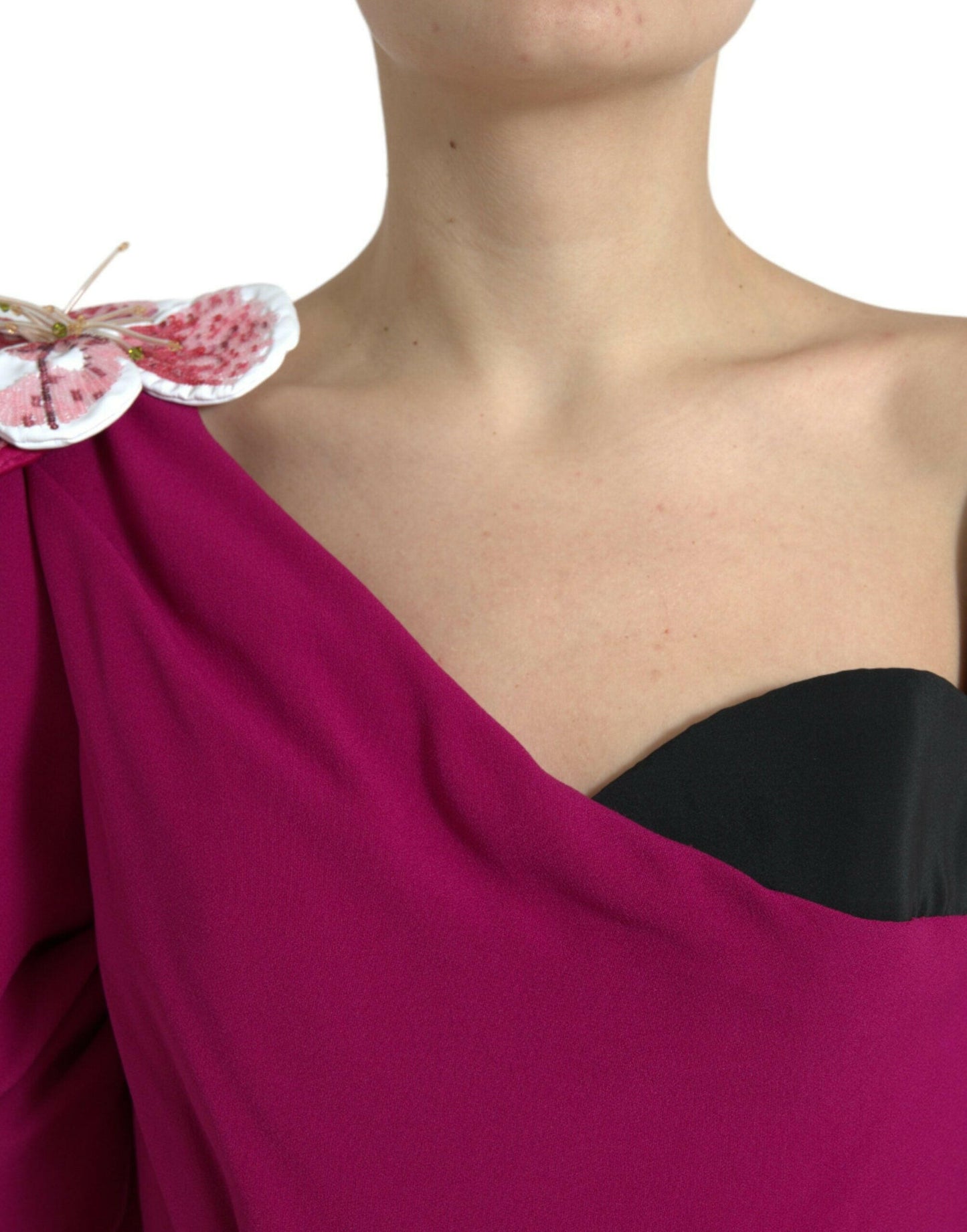 Dolce &amp; Gabbana – Lilafarbenes One-Shoulder-Kleid mit Blumenverzierung