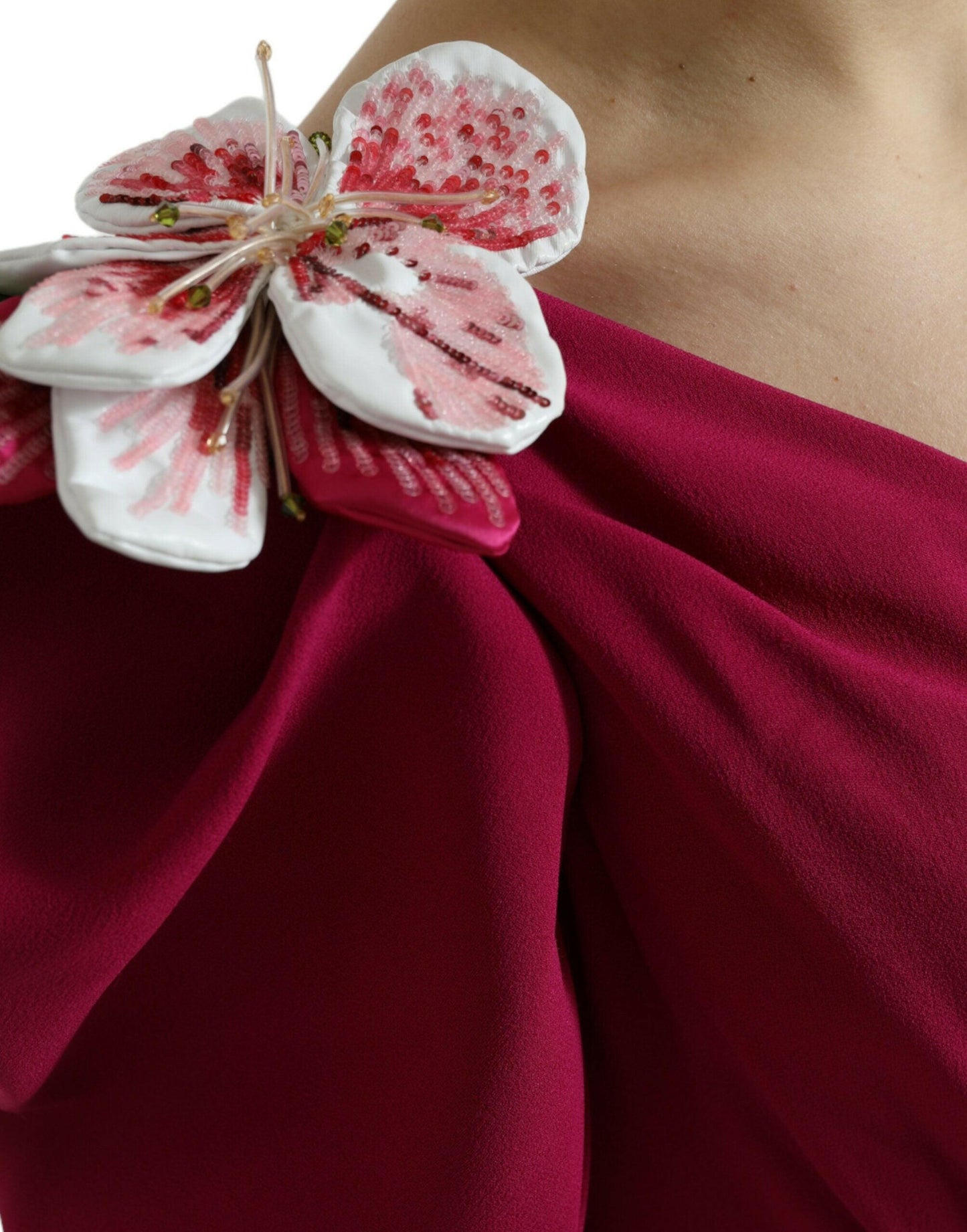 Dolce &amp; Gabbana – Lilafarbenes One-Shoulder-Kleid mit Blumenverzierung