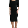 Dolce & Gabbana Black Floral Lace Viscose Bodycon Midi Dress