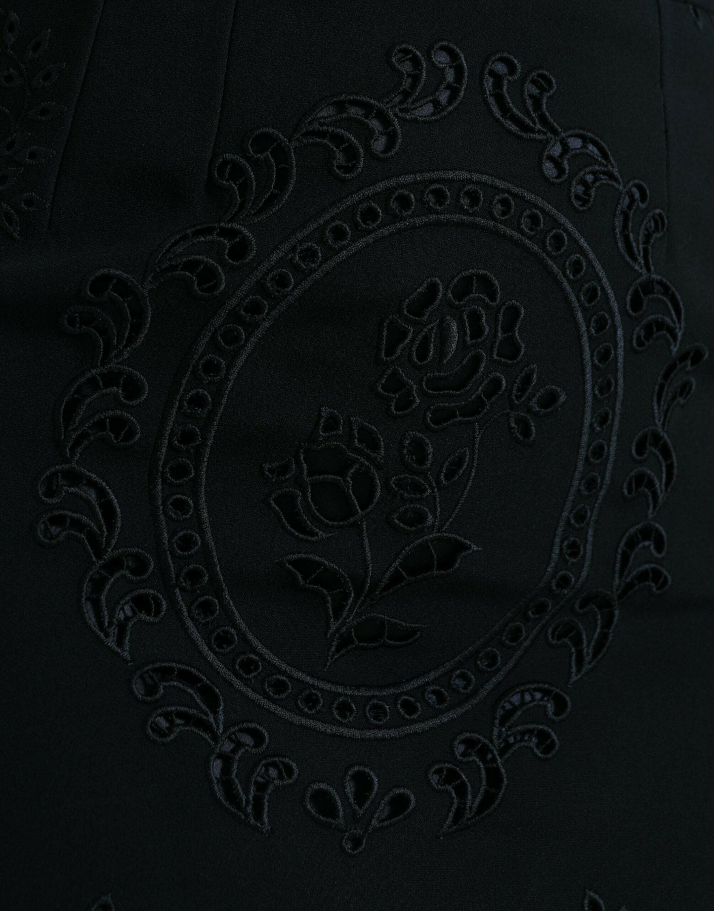 Dolce & Gabbana Black Floral Lace Viscose Bodycon Midi Dress