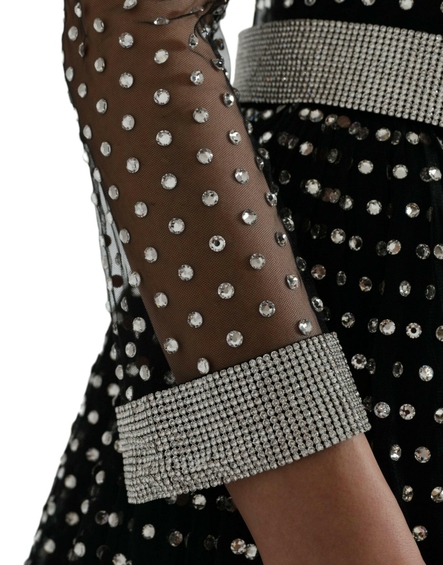 Dolce &amp; Gabbana Schwarzes A-Linien-Kleid mit Kristallverzierung