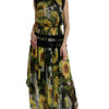 Dolce & Gabbana Black Sunflower A-line Pleated Maxi Dress