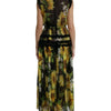 Dolce & Gabbana Black Sunflower A-line Pleated Maxi Dress