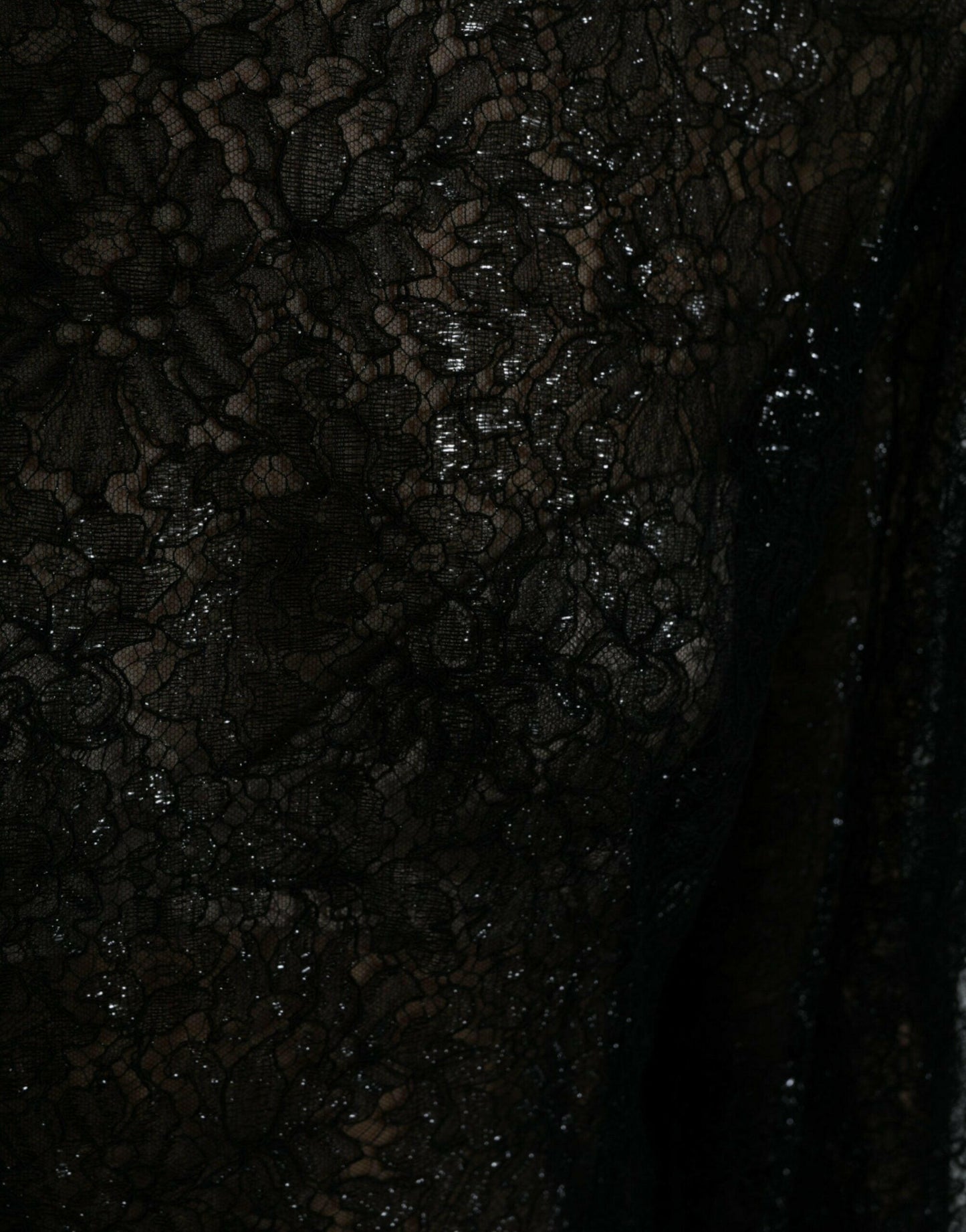 Dolce & Gabbana Black Floral Lace Sheer A-line Midi Dress