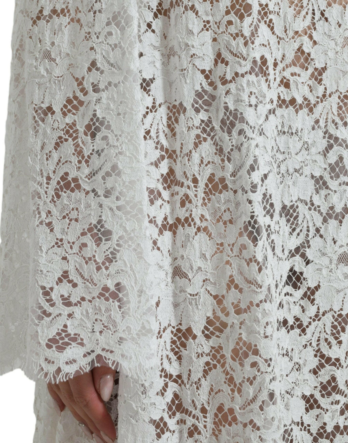 Dolce &amp; Gabbana – Etuikleid aus weißer Spitze mit Kristallverzierung