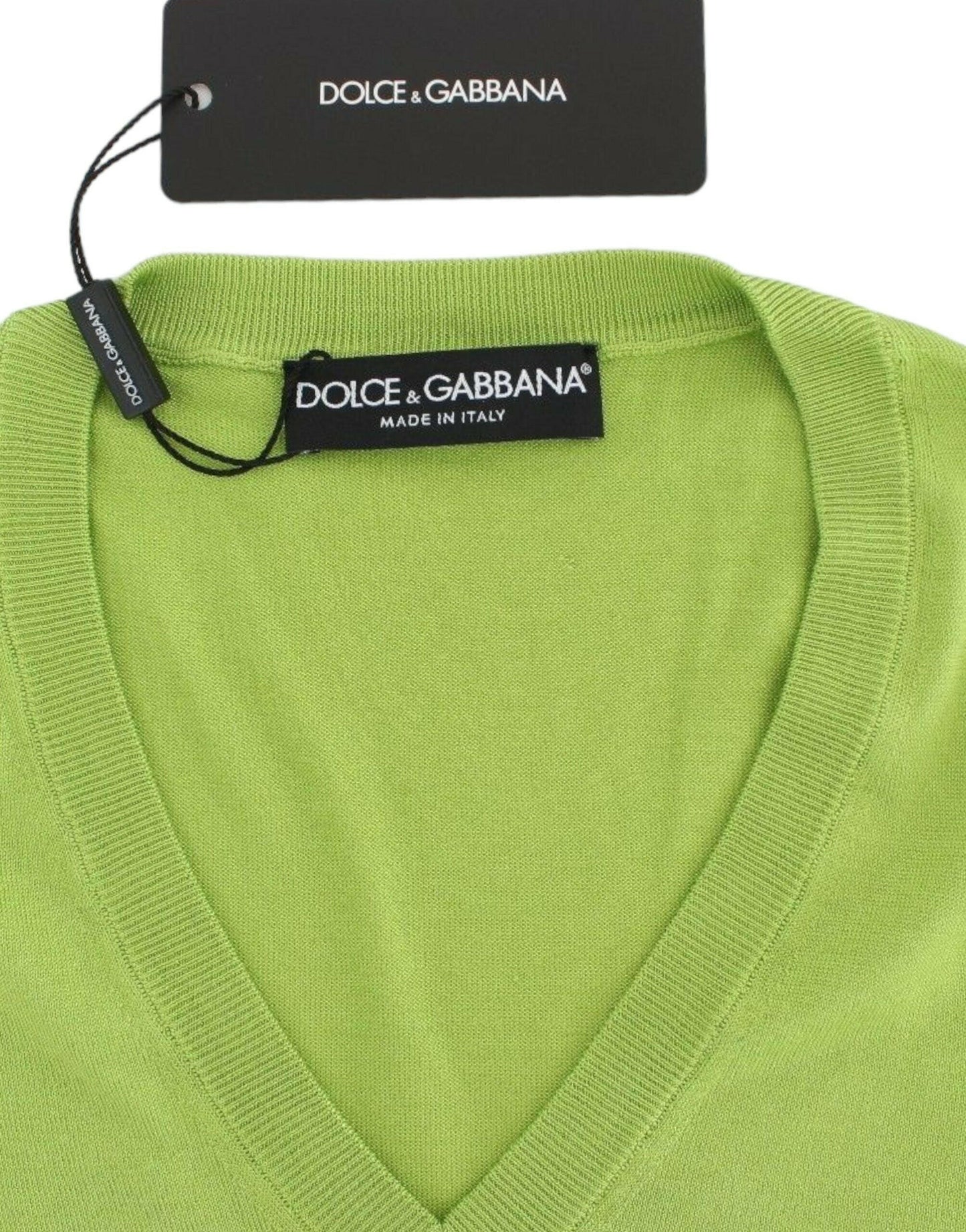 Dolce &amp; Gabbana – Pullover-Oberteil aus grüner Wolle mit V-Ausschnitt