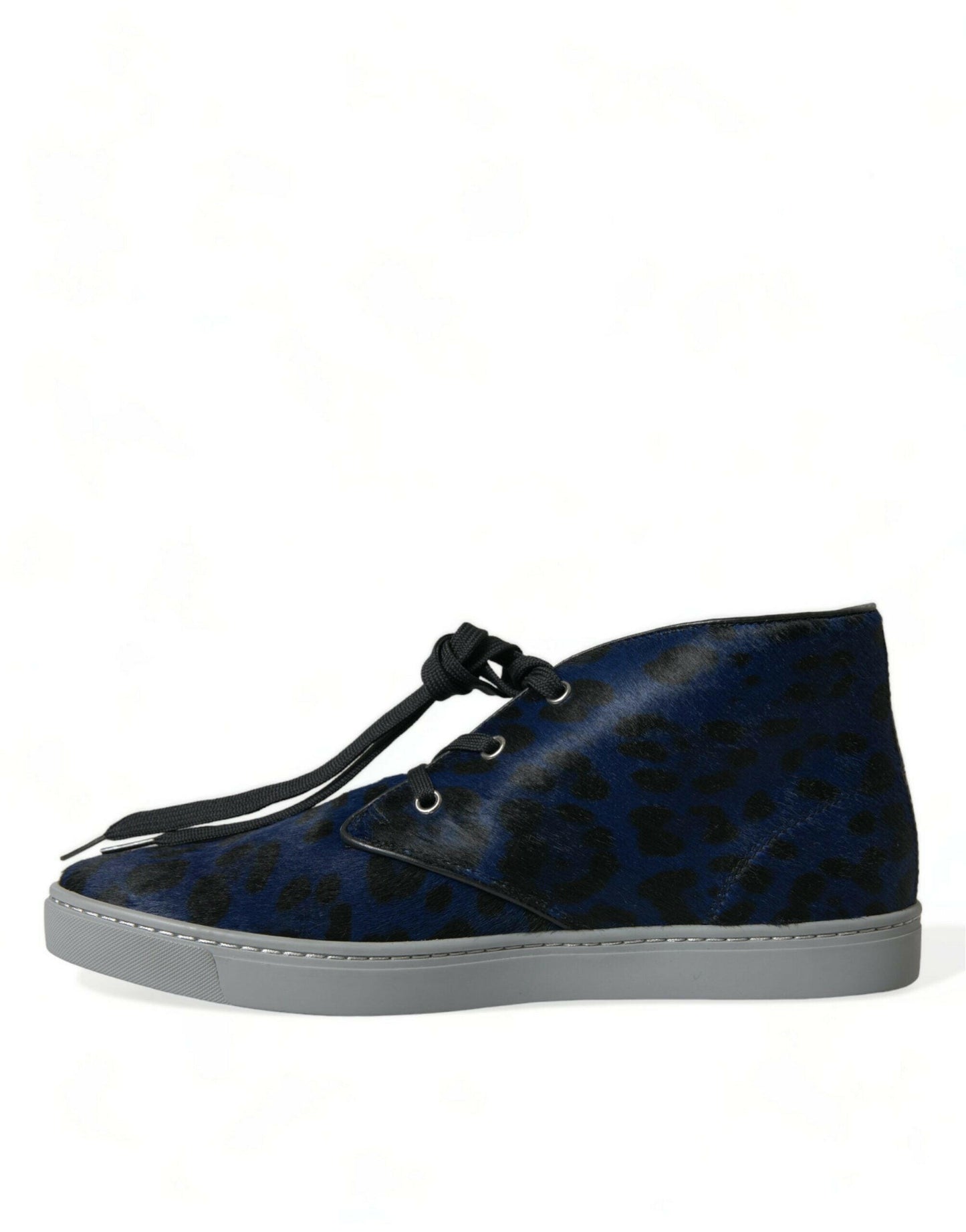 Dolce &amp; Gabbana – Blaue Sneakers aus Kalbsleder mit Leopardenmuster