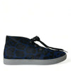 Dolce &amp; Gabbana – Blaue Sneakers aus Kalbsleder mit Leopardenmuster