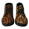 Dolce &amp; Gabbana Braune Sneakers aus Ponyhaarleder mit Leopardenmuster