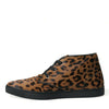 Dolce &amp; Gabbana Braune Sneakers aus Ponyhaarleder mit Leopardenmuster