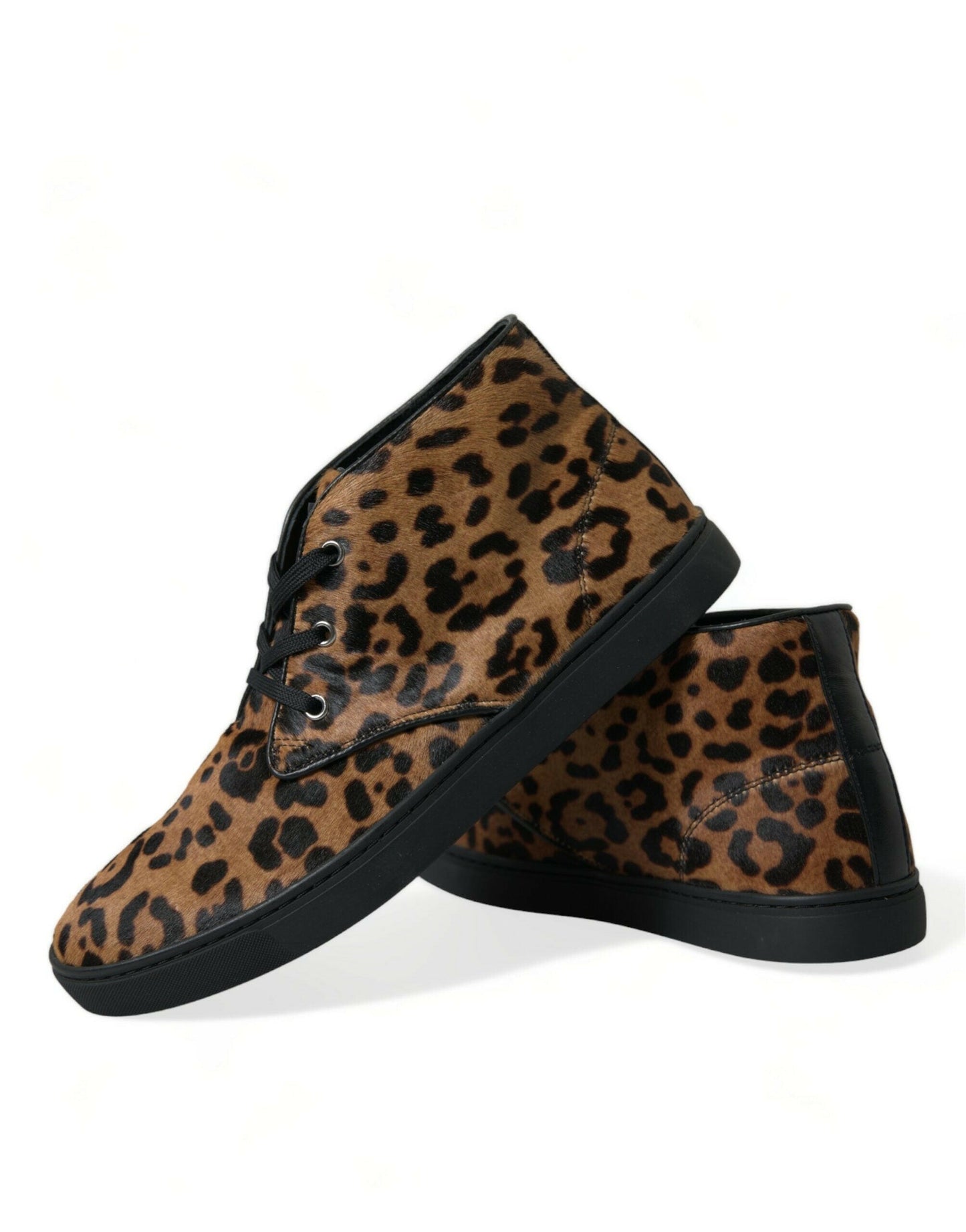 Dolce &amp; Gabbana Braune Sneakers aus Ponyhaarleder mit Leopardenmuster