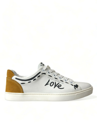 Dolce &amp; Gabbana Weißes Leder LOVE Milano Herren Sneakers Schuhe