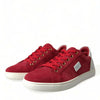Dolce &amp; Gabbana Rote Wildleder Leder Männer Low Top Sneakers Schuhe