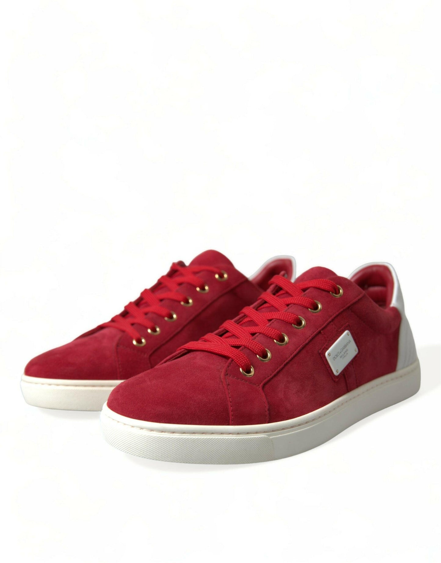 Dolce &amp; Gabbana Rote Wildleder Leder Männer Low Top Sneakers Schuhe