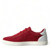 Dolce &amp; Gabbana Rote Wildleder Leder Männer Low Top Sneakers Schuhe