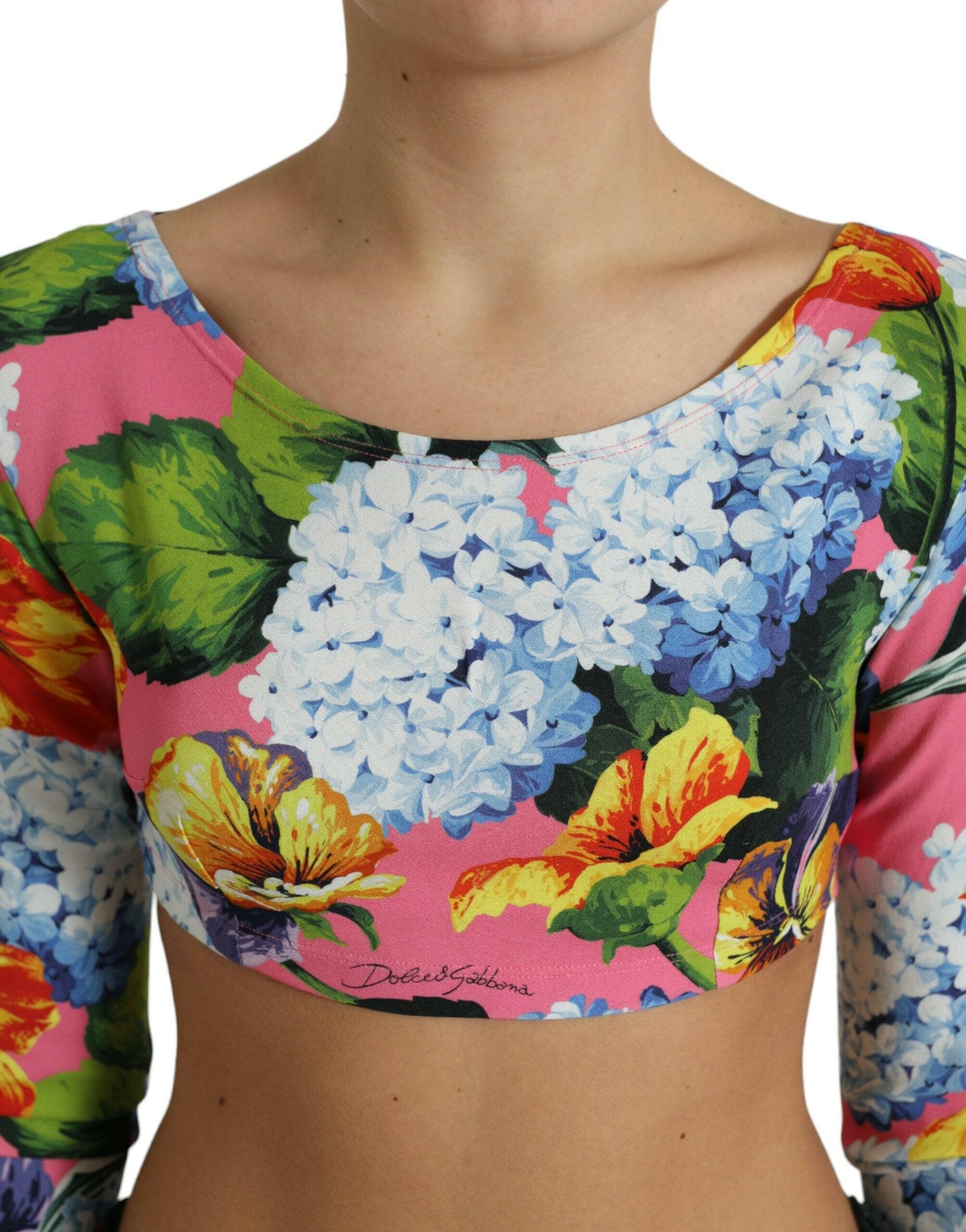 Dolce &amp; Gabbana – Mehrfarbiges, langärmliges Crop-Top mit Blumenmuster
