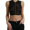 Dolce & Gabbana Brown Embellished Nylon Stretch Cropped Top