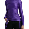 Dolce &amp; Gabbana – Lilafarbenes, schmales, langärmliges Oberteil aus Nylon-Stretch
