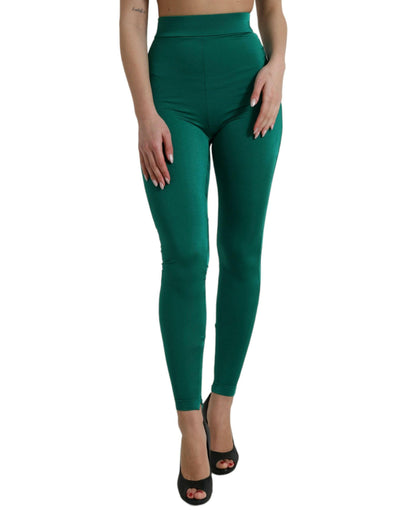 Dolce &amp; Gabbana, grüne, schmale Leggings aus Nylon-Stretch