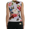 Dolce &amp; Gabbana Tanktop mit mehrfarbigem Blumenmuster und Vorhängeschloss und Schmetterling