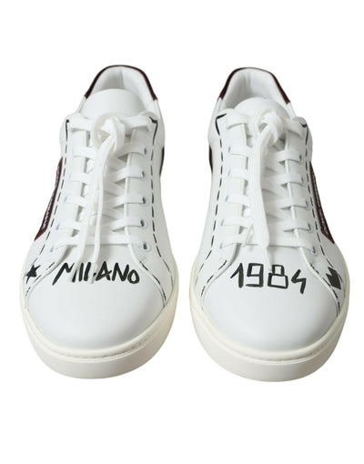 Dolce &amp; Gabbana Weiß Bordeaux Leder Logo Low Top Sneakers Schuhe