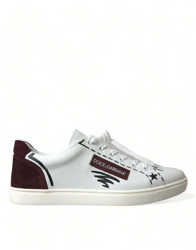 Dolce &amp; Gabbana Weiß Bordeaux Leder Logo Low Top Sneakers Schuhe