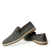 Dolce & Gabbana Gray Linen Leather Studded Loafers Shoes