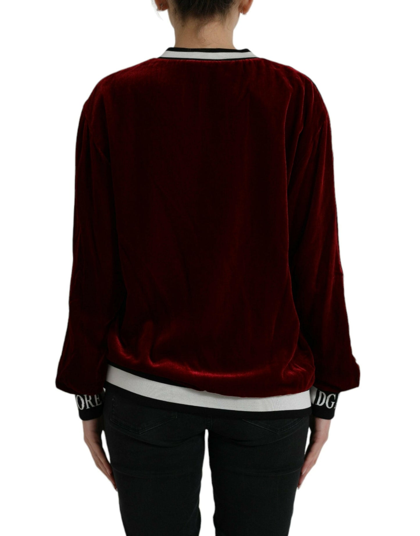 Dolce &amp; Gabbana Bordeaux Samt Pullover mit Rundhalsausschnitt