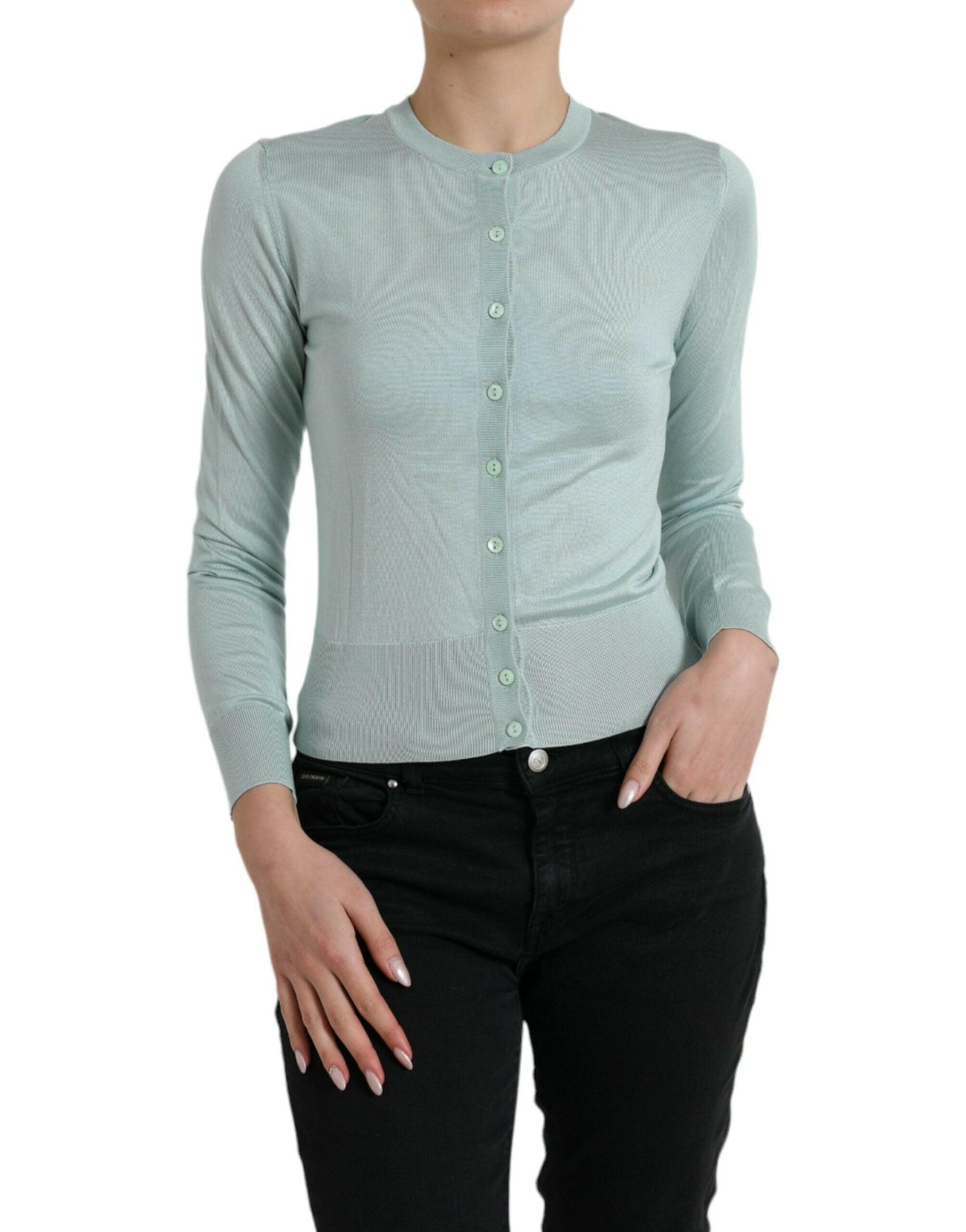 Dolce &amp; Gabbana Élégant cardigan en soie bleu clair