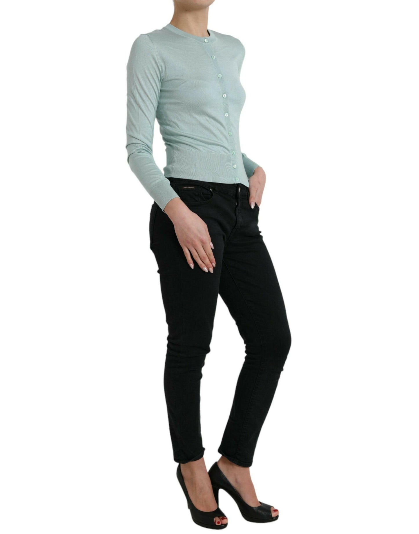 Dolce &amp; Gabbana Élégant cardigan en soie bleu clair