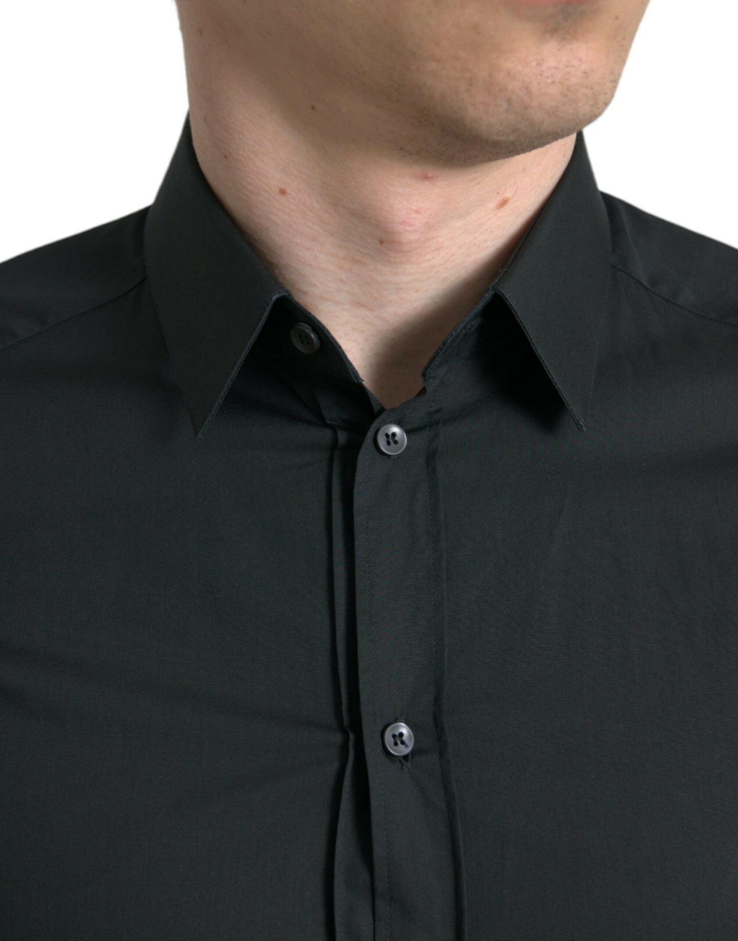 Chemise habillée élégante en soie mélangée noire ajustée Dolce &amp; Gabbana