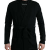 Dolce & Gabbana Black Cashmere Long Sleeves Belted Wrap Robe