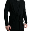 Dolce & Gabbana Black Cashmere Long Sleeves Belted Wrap Robe