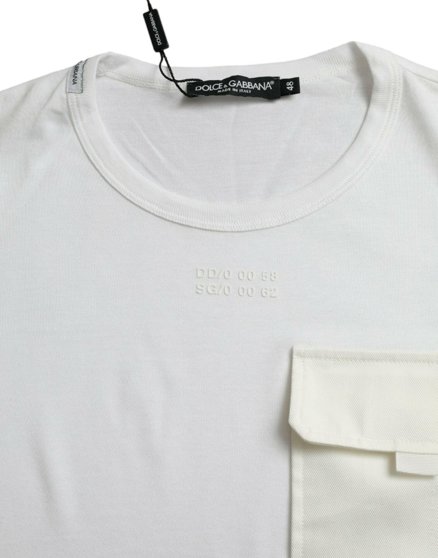 Dolce &amp; Gabbana – Weißes T-Shirt mit kurzen Ärmeln aus Baumwolle mit Tasche