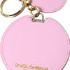 Dolce &amp; Gabbana Schlüsselanhänger aus rosa Kalbsleder mit goldenem Metall-Logo-Print