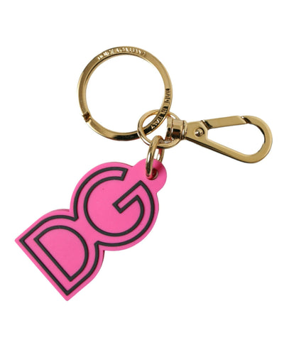 Dolce &amp; Gabbana Schlüsselanhänger mit DG-Logo aus rosa Gummi und goldfarbenem Metall