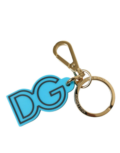 Dolce &amp; Gabbana Schlüsselanhänger mit DG-Logo, blau, Gummi, goldfarben, Metall