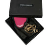 Dolce & Gabbana Pink Black Heart Leather Gold Tone Brass Keyring Keychain