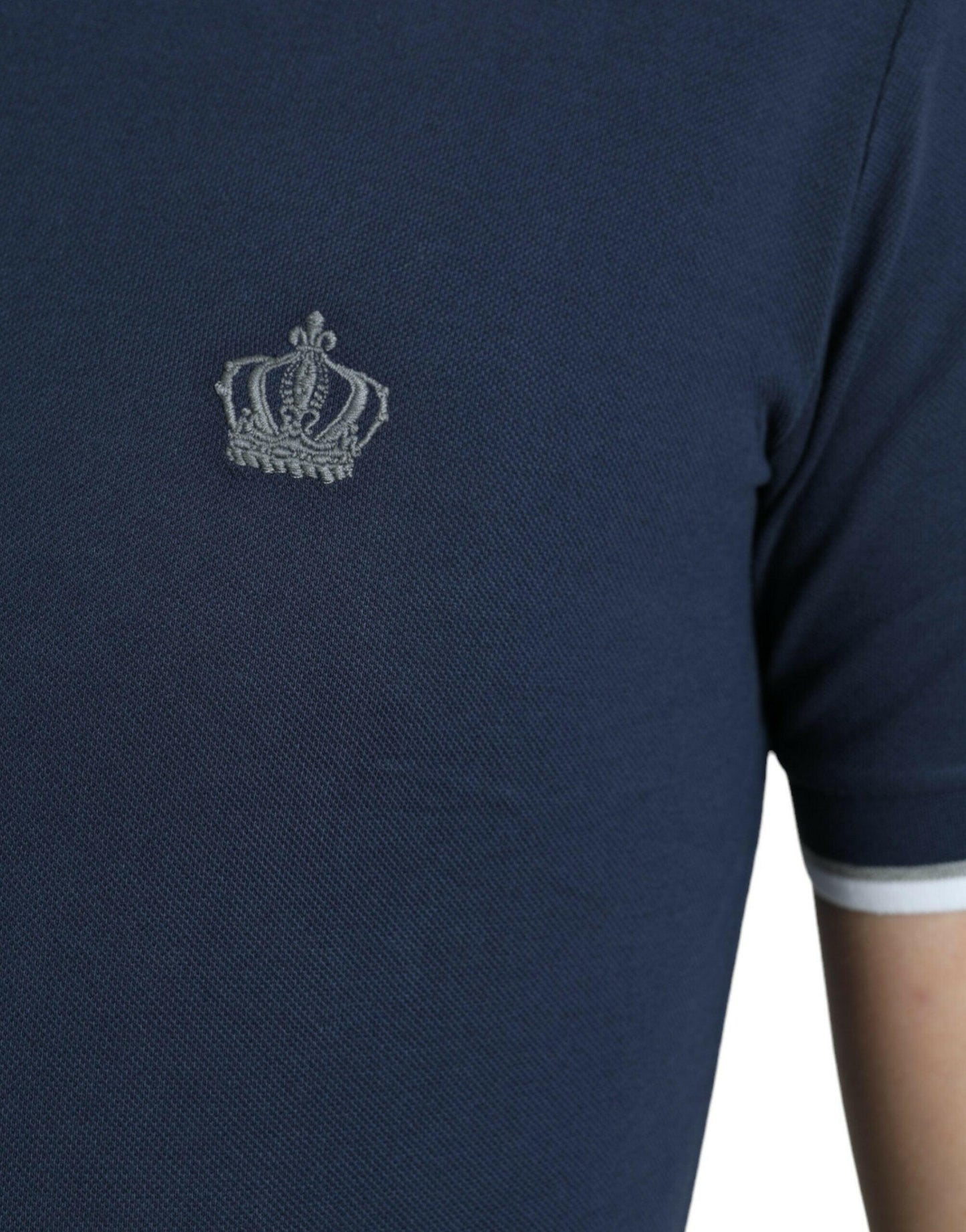 Dolce &amp; Gabbana – Blaues Poloshirt aus Baumwolle mit Kronenaufnäher und Kragen für Herren