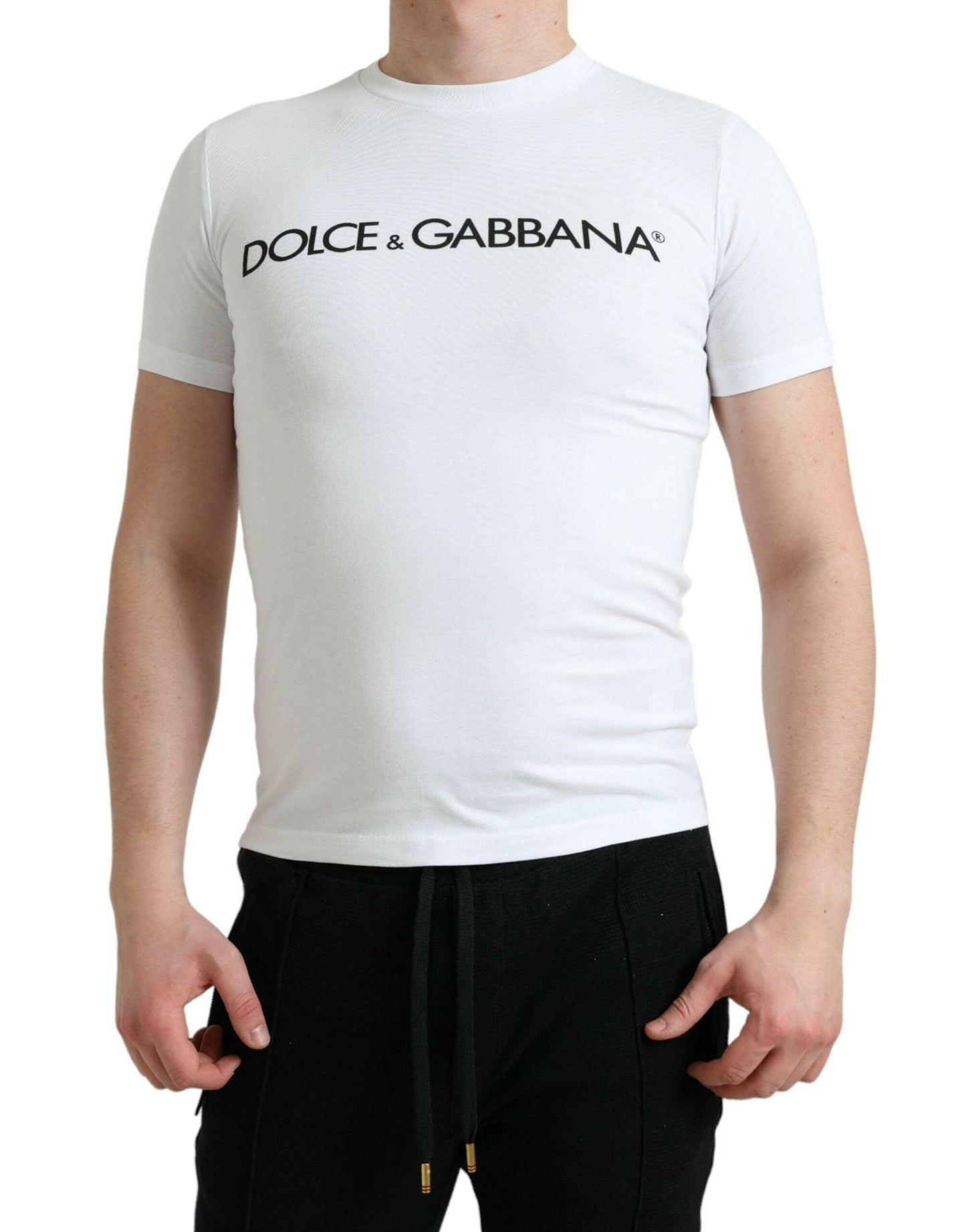 Dolce &amp; Gabbana – Weißes Baumwoll-T-Shirt mit Rundhalsausschnitt und Logo-Print
