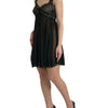 Dolce &amp; Gabbana – Schwarzes Minikleid aus plissierter Seide und Spitzenchiffon