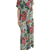 Dolce & Gabbana Blue Floral Wide Leg Wrap Jumpsuit Dress