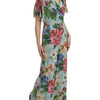 Dolce & Gabbana Blue Floral Wide Leg Wrap Jumpsuit Dress