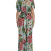 Dolce & Gabbana Blue Floral Wide Leg Wrap Jumpsuit Dress