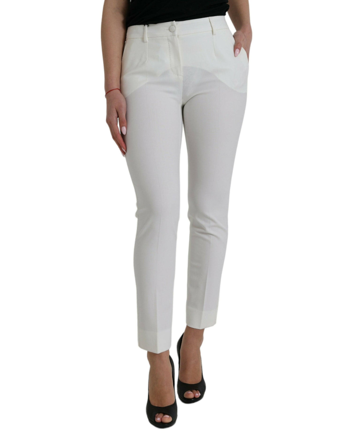 Dolce & Gabbana White Wool Mid Waist Tapered Pants